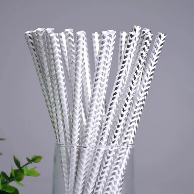 Free Shipping 500pcs(25pcs/pack) Gold Silver Chevron Paper Straws For Birthday Party,Wedding.Supply Biodegradable Paper Straws.