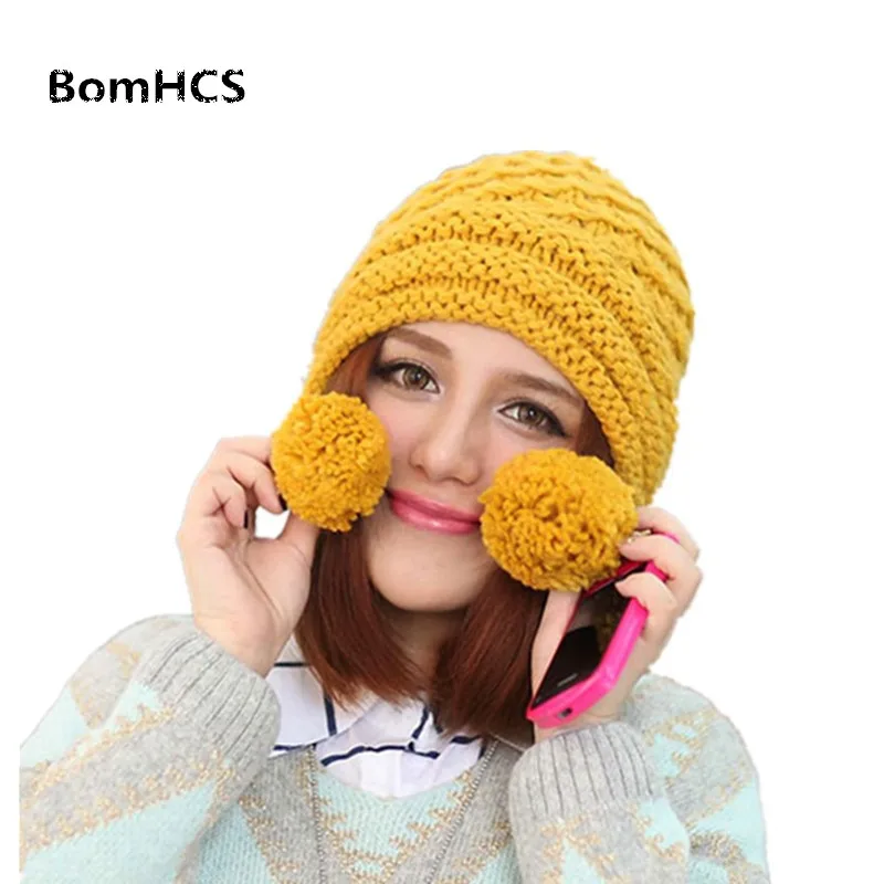 BomHCS Korean Style Fashion Women's Winter Warm Beanie 100% Handmade Knit Hedge Flower Hat