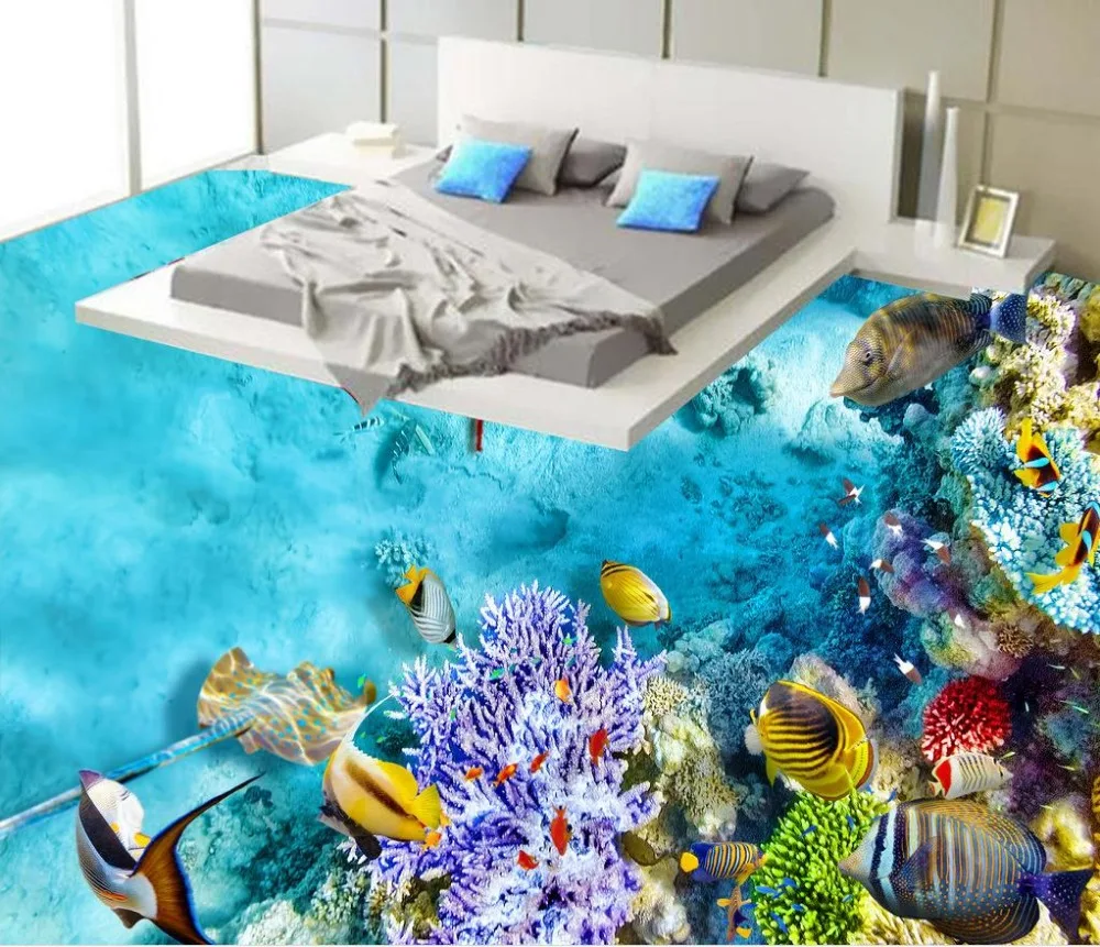 

Sea world PVC waterproof floor Custom Photo self-adhesive 3D floor Home Decoration 3d floor painting