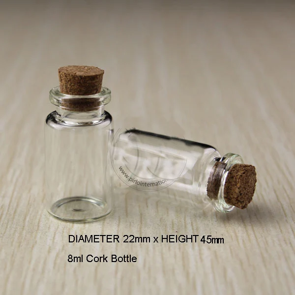 wholesale 50pcs/lot 8ml (22*45*12.5mm) transparent Glass Vial Bottles mini glass bottle decorative corked glass bottles