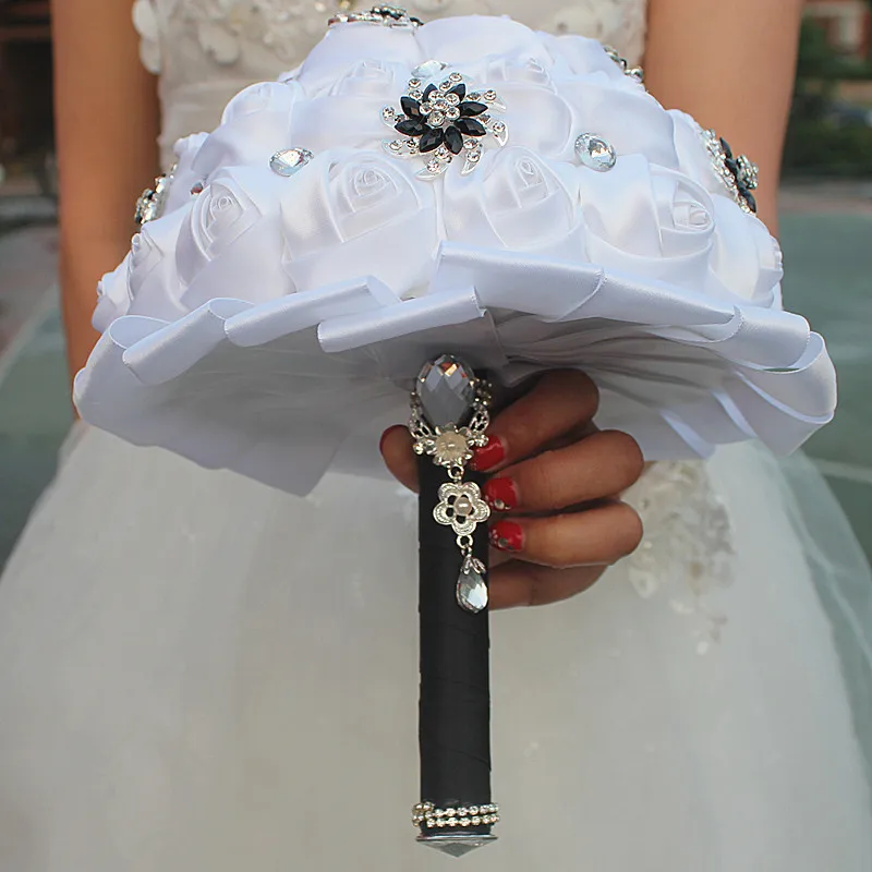 

Black White Silver Artificial Flowers Bouquets Diamond Crystal Marriage Wedding Bouquet Rose Bride Bouquet Ramo De Novia