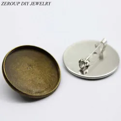 ZEROUP 10pcs Antique Bronze White K Plated Brooch Base Brooch Settings Base Glass Cabochon Tray Supplies for Jewelry