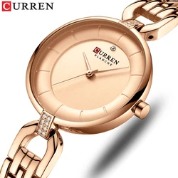 Curren relógio de pulso aço inoxidável, relógio de pulso quartzo rosa dourado elegante