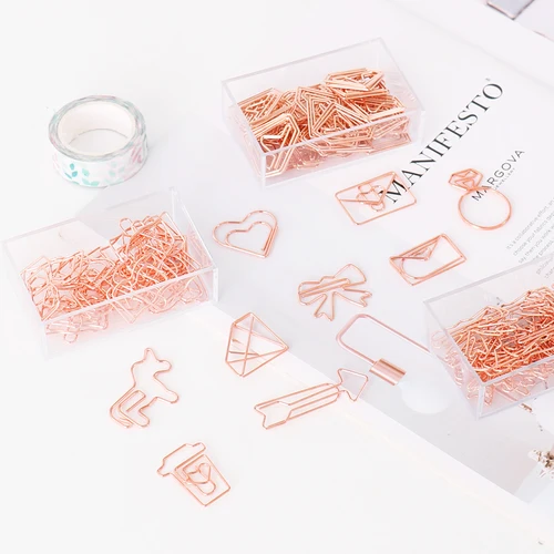 TUTU 20 unids/caja oro rosa recubierto de plástico galvanoplastia copa de piña Clips de papel en forma de corazón marcapáginas Clips de marcado H0029