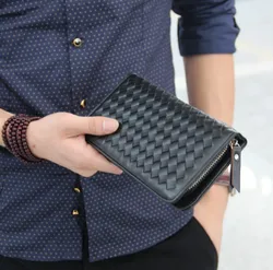 woven wallet long zipper wallet simply life use casual men standard pu leather