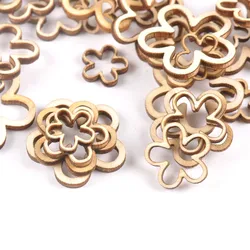 50pcs 15-30mm Hollow Flower Shape Wood For Scrapbooking Handmade DIY Carfts Wooden Embellishment Home Decor Orname m2179