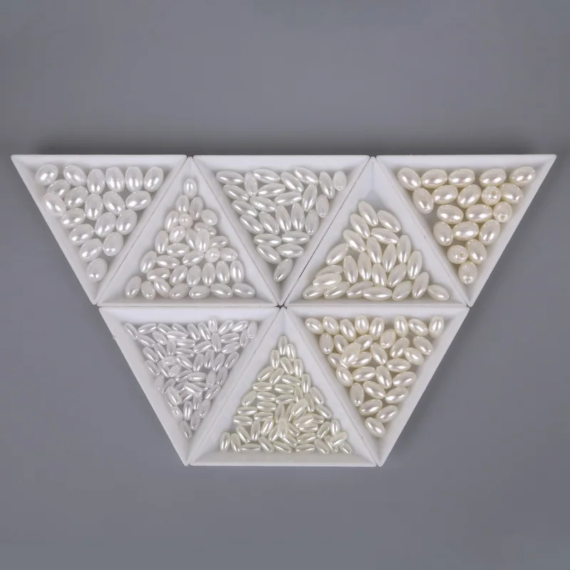 HMC 50-200pcs White Ivory Plastic ABS Imitation Pearl Beads Rice Oval Shape Loose Spacer Beads for Jewelry Making Findings