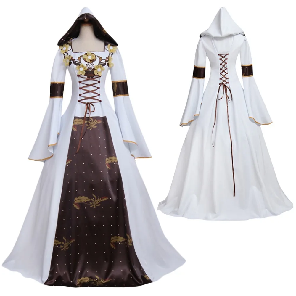 Medieval Vintage Victorian Luxury Dress Medieval Vampire Dress with Hoodie White Wedding Dress For Party