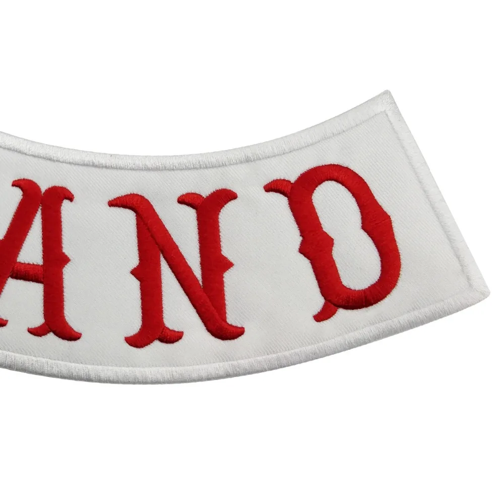 Red England Rocker Patches Customized Design White twill fabric Embroidered Iron On Back of Jacket DIY Custom