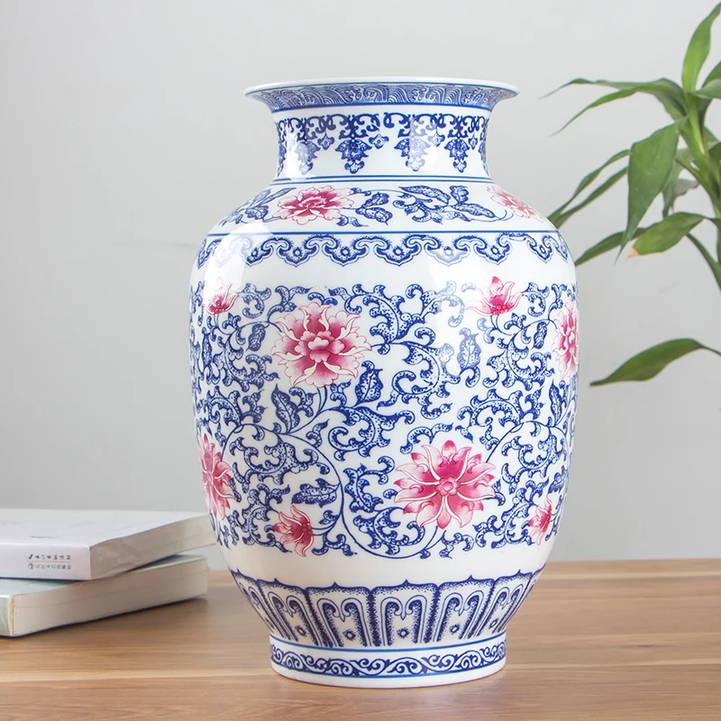 Chinese Style Jingdezhen Ceramic Vase underglaze blue & red Decoration Porcelain Flower Vase Tabletop Vase