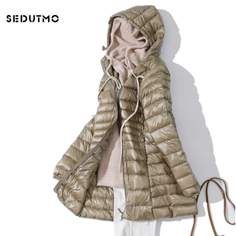 SEDUTMO Winter Ultra Light Long Womens Down Jackets Duck Down Coat Puffer Jacket Slim Hooded Parkas ED621