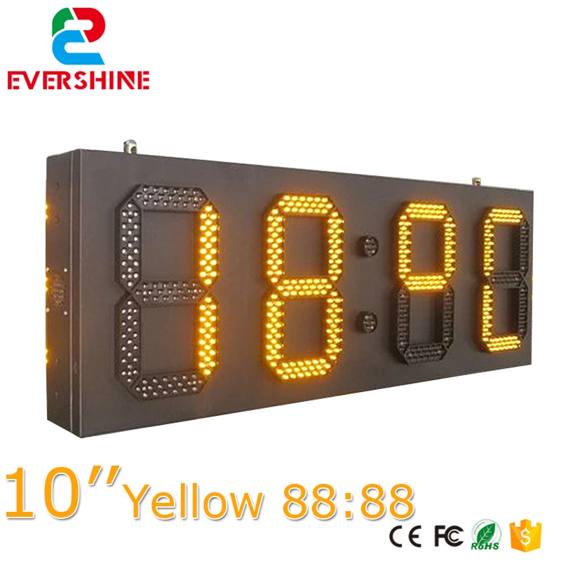 

10 inch 88:88 Amber led time temperature sign outdoor temperature display 4 digitals yellow display board