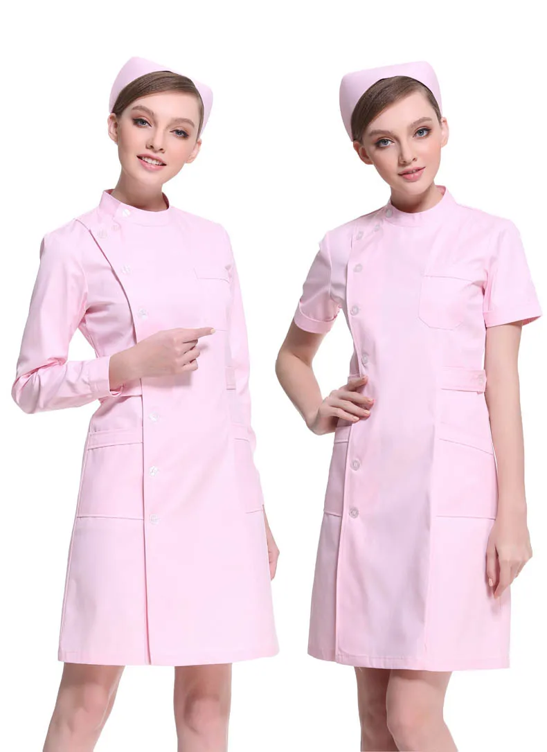 Doctors and nurses wear long-sleeved 2018 short-sleeved waist Slim Standing collar  white coat doctor nurses pharmacy overalls