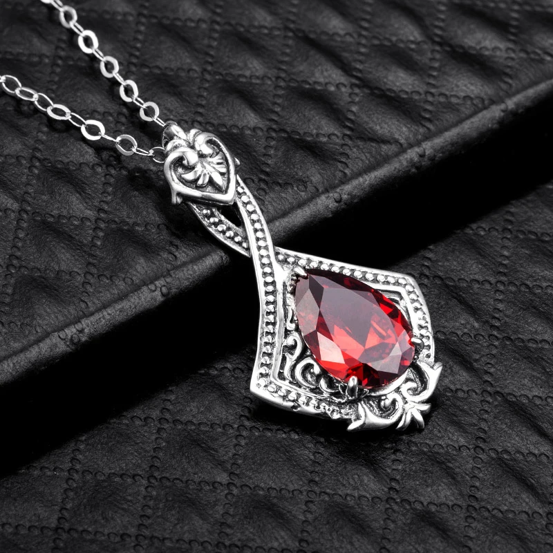 Vintage Women Garnet Pendant Real 925 Sterling Silver Necklace Pendant Lady Wedding Party Love Fine Jewelry Handmade Design Gift