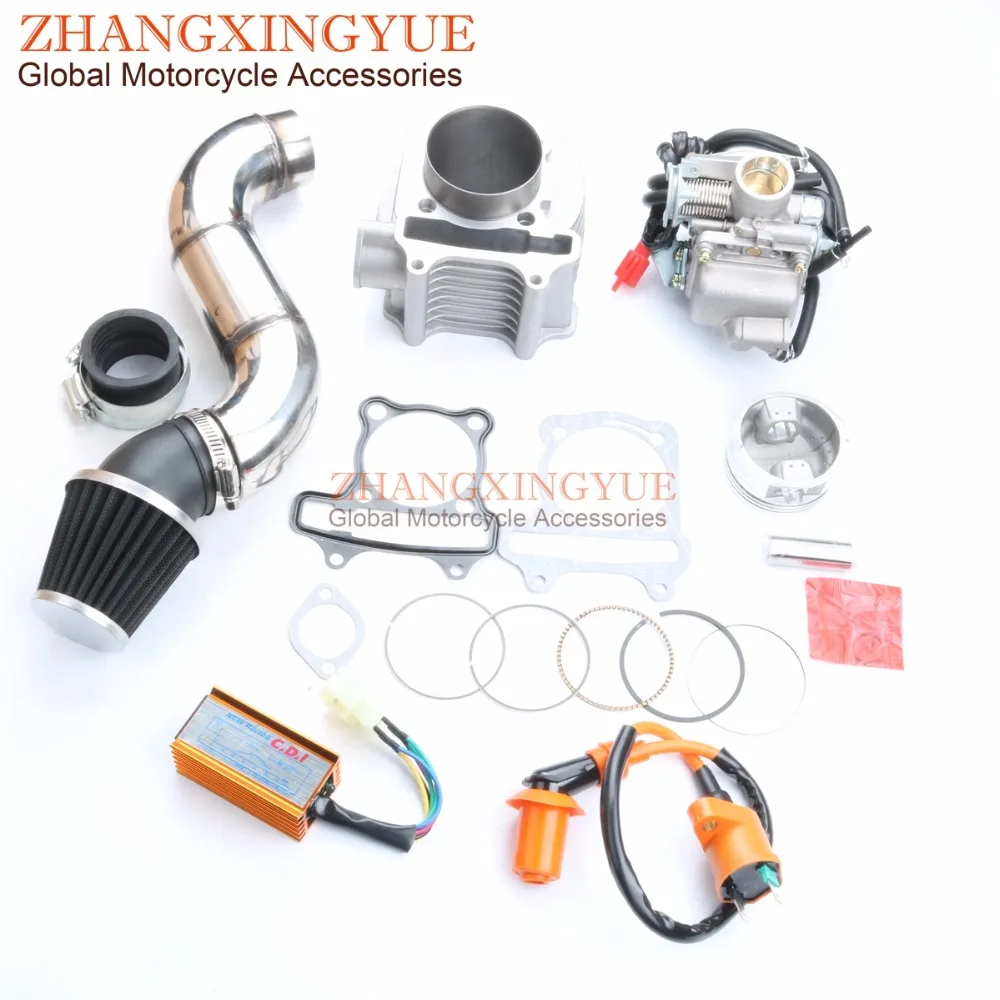 200cc NON-EGR Cylinder Head Kit & 63mm Big Bore Kit Cylinder Kit & A14 cam & PD24J Carburetor for GY6 150cc 157QMJ Scooter 4T