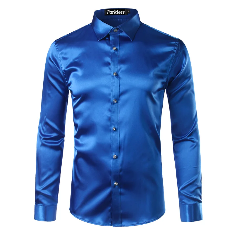 Hohe Qualität Silk Satin Hemd Männer Chemise Homme 2023 Casual Langarm Slim Fit Mens Dress Shirts Business Hochzeit Männlichen hemd