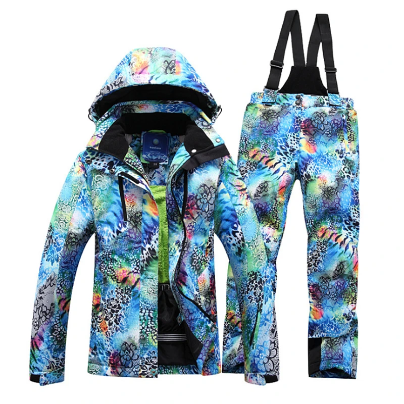 Waterproof Ski Suit for Women, Female Jacket Set, Windproof, Warm, Colorful, Bright, Winter, High Quality