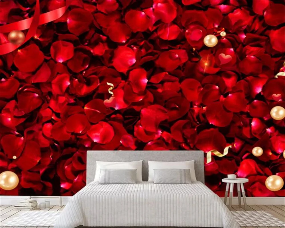 beibehang Custom 3d wallpaper modern Romantic red rose petals minimalist HD fashion background wall painting 3d wallpaper