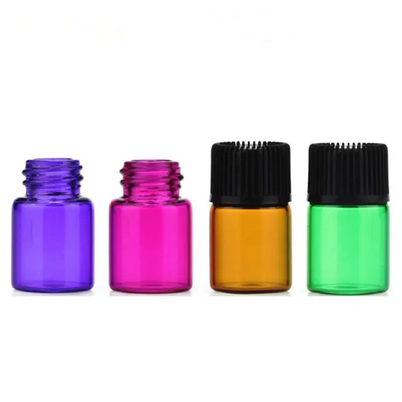 

2ml Mini Amber pink Glass Bottle with Orifice Reducer and Cap Small blue purple Essential Oil Vials F20171289