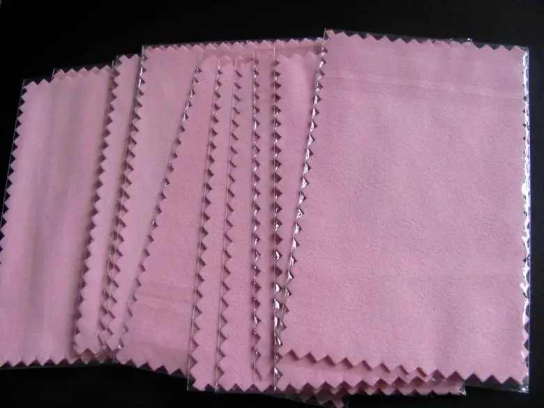 50pcs 10*7cm PINK Silver Polish  opp bags Cloth for silver Golden Jewelry Cleaner  suede  fabric material