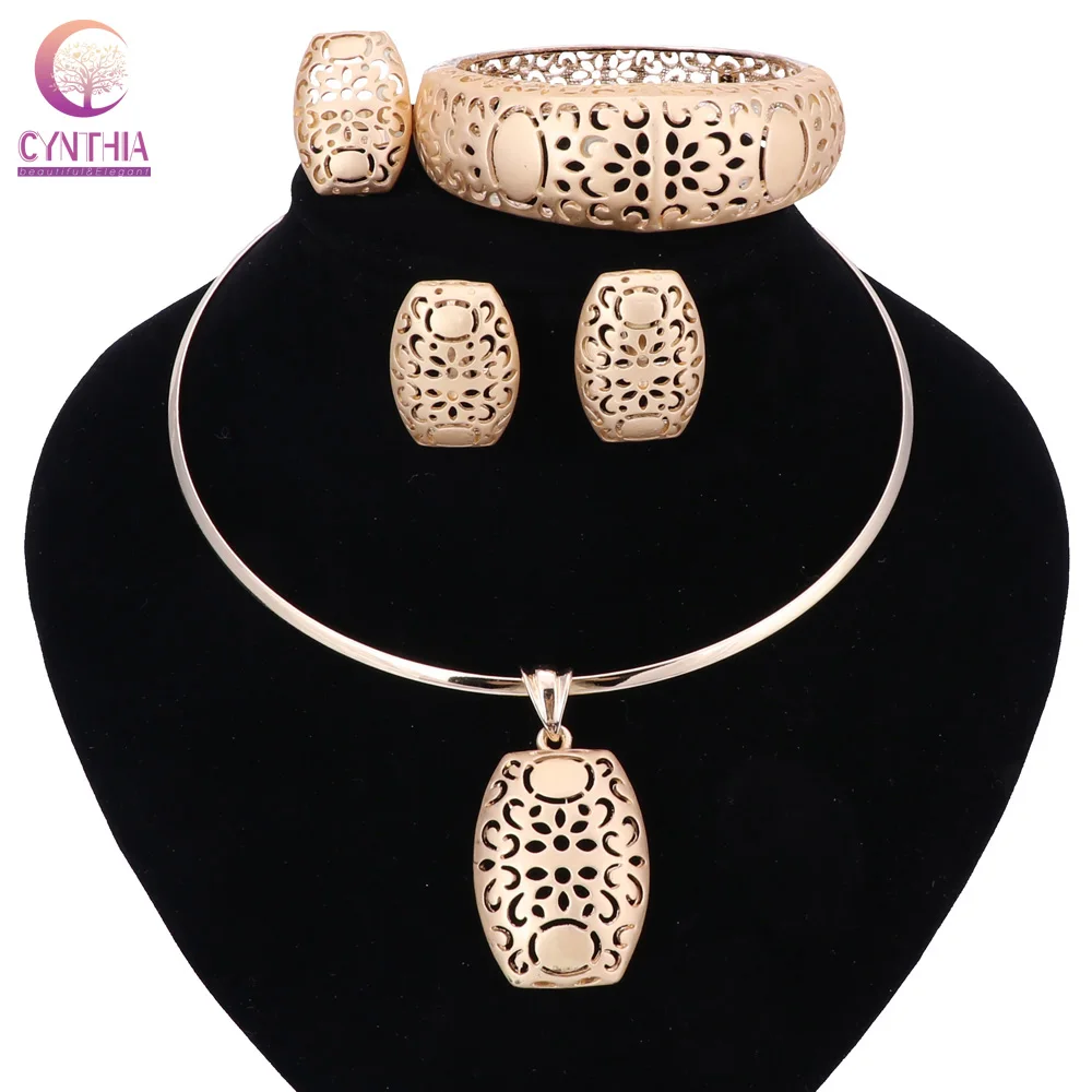 Nigerian Wedding African Beads Jewelry Sets Silver Color Women Necklaces Party Fashion Flowers Hollow Jewellery Accessories