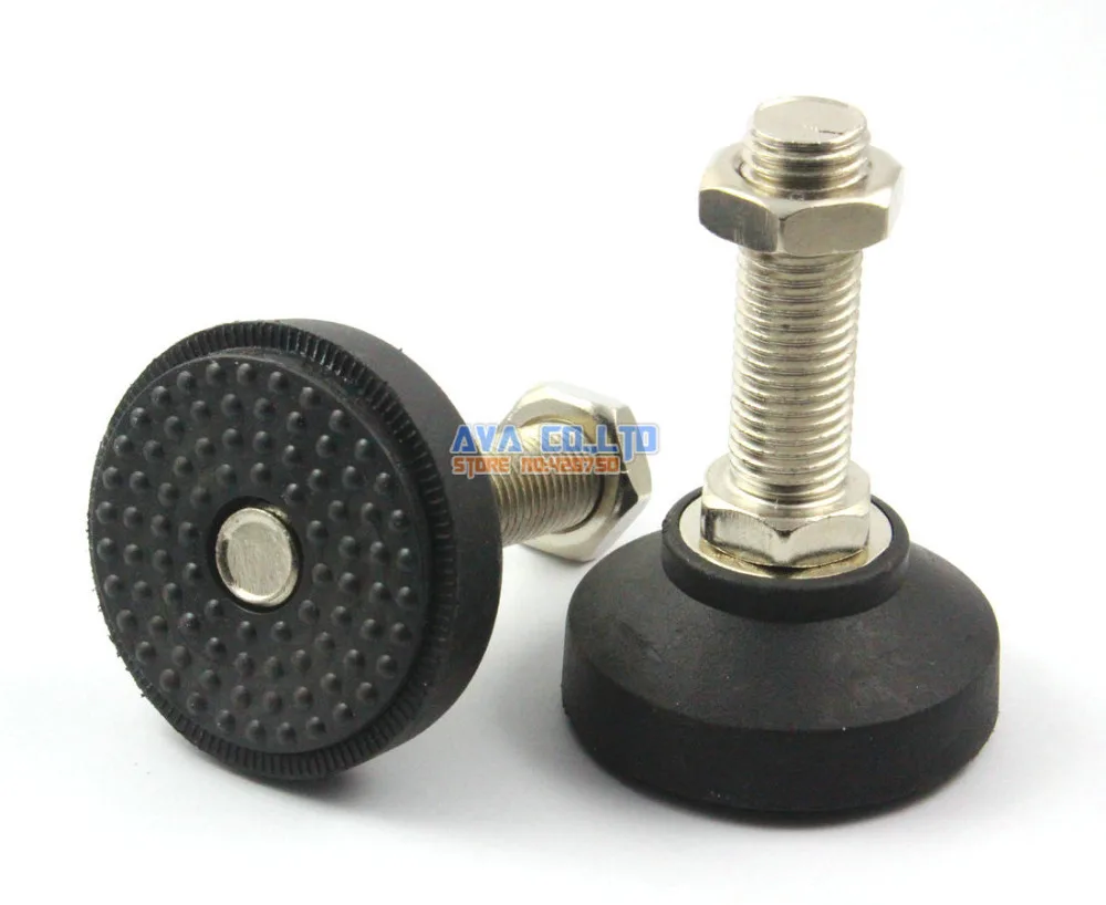 2 Pieces Adjustable Thread 60mm Dia Round Base M16 x 50mm Leveling Foot Mount Pad