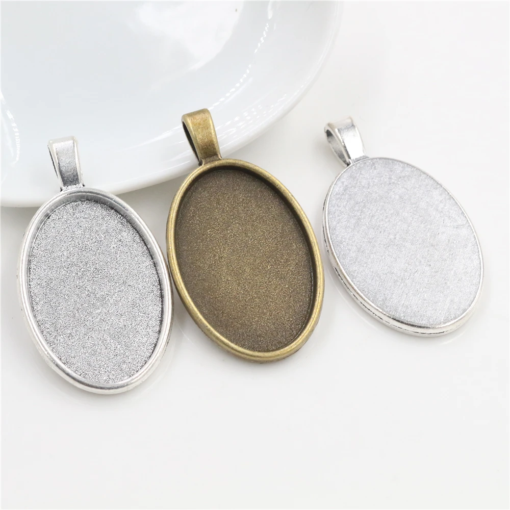 10pcs 20x30mm Inner Size Antique Silver Plated Bronze Simple Style Cameo Cabochon Base Setting Charms Pendant necklace findings