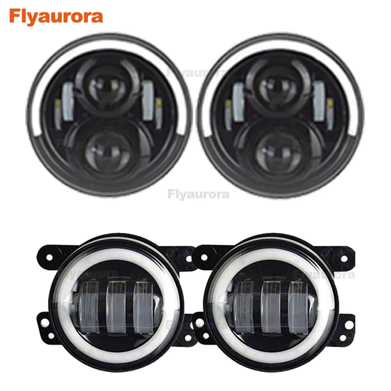 

Flyaurora 1 Pair 7 Inch Front Projector Headlamp For Jeep Wrangler JK CJ TJ LJ 7" LED Round Headlights For Lada Niva 4x4 Suzuki