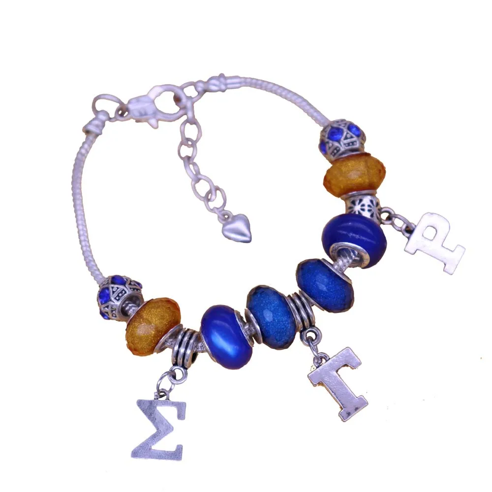 New Design Greek Letter Sorority Sigma Gamma Rho Charm European Beads Snake Chain Bracelets SGRHO Jewelry