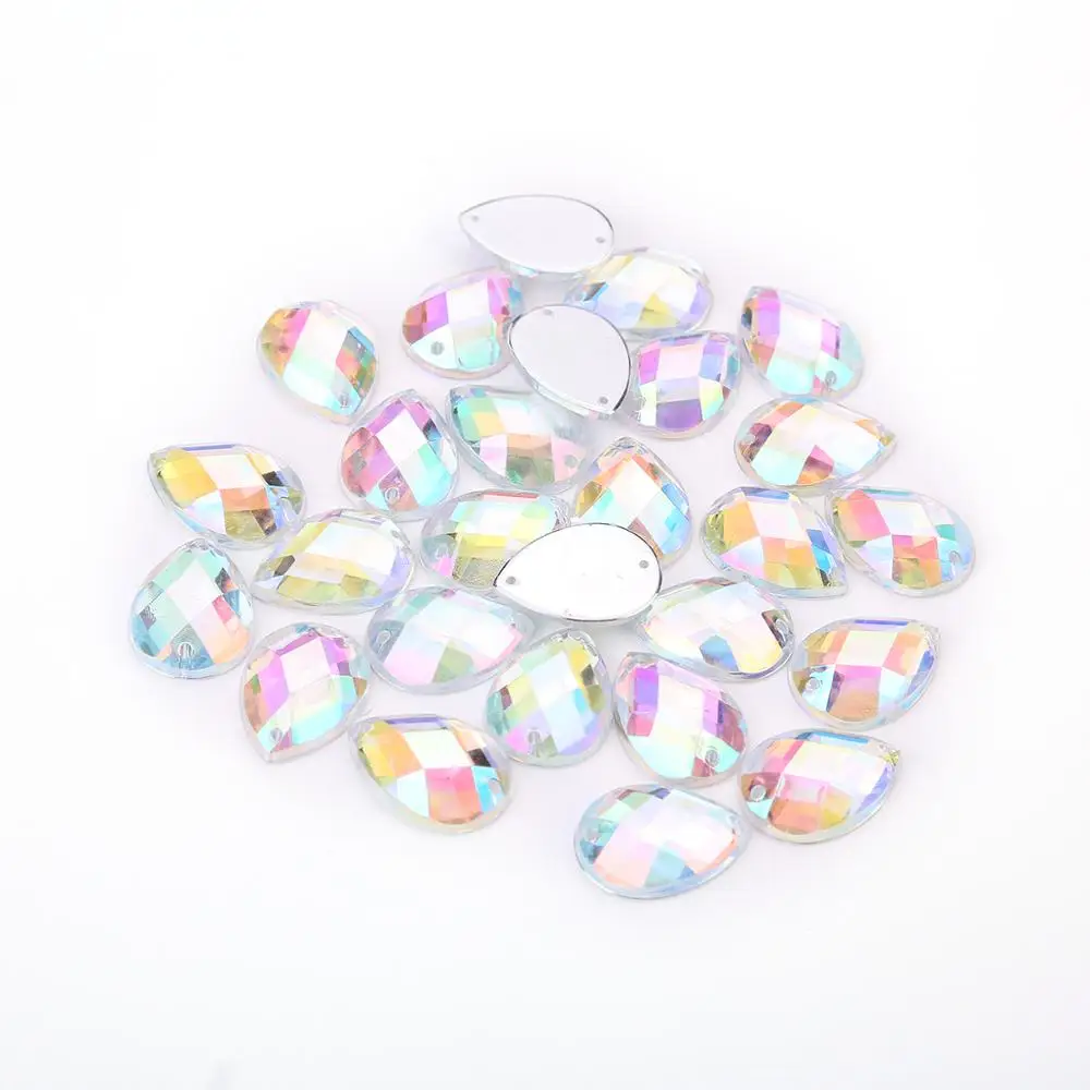 TPSMOC 8*13mm/10*14mm/13*18mm/18*25mm Sew On Mix Color Water Drop Acrylic Rhinestone Flatback Crystal Beads For DIY Dress