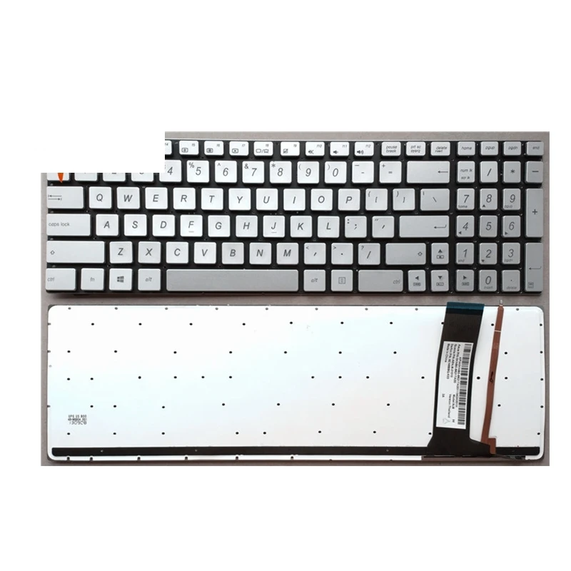 

US New Keyboard FOR ASUS N56VV N76 N76V N76S Q550L N750 N550J Replace laptop keyboard English Silver with backlight