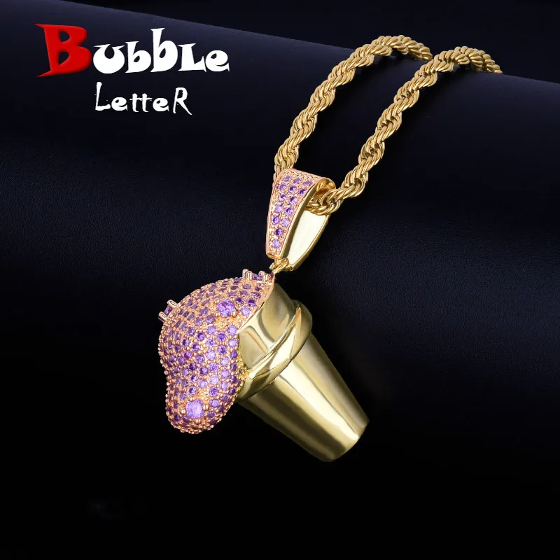 Ice Cream Pendant Men's Necklace Cubic Zircon Hip Hop Jewelry