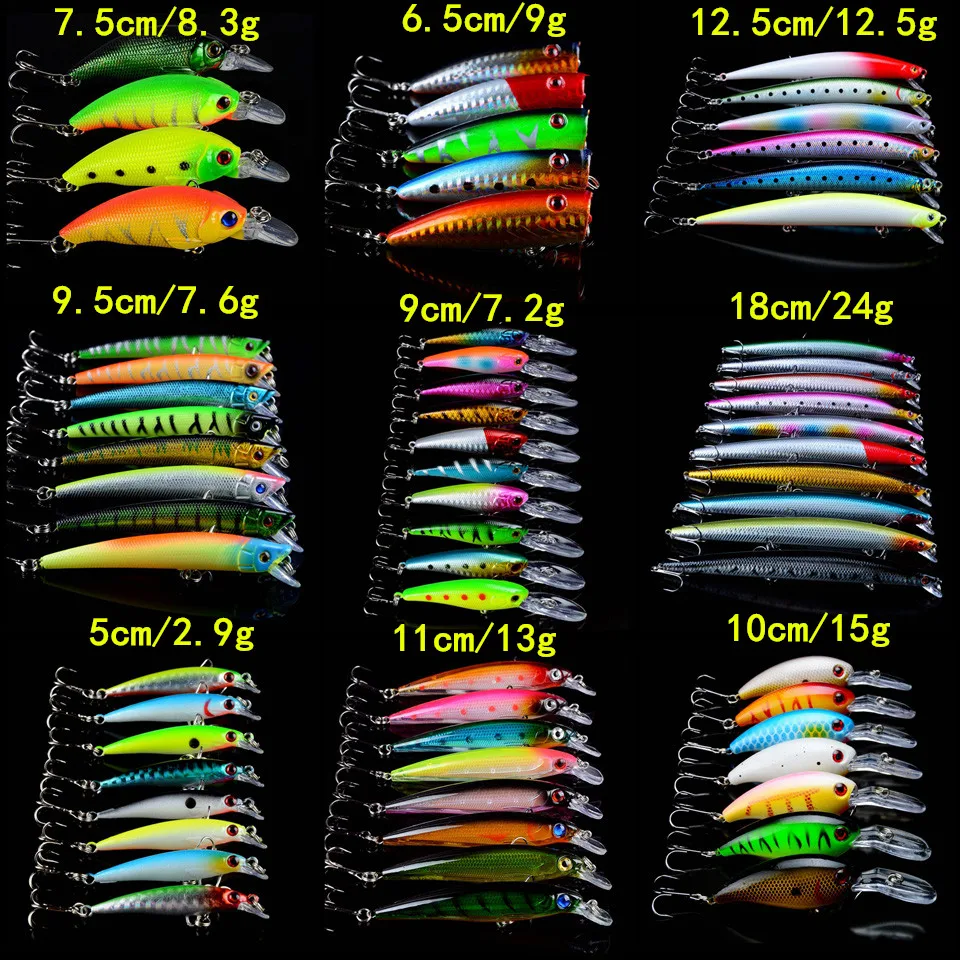 

LINGYUE 66pcs/set Fishing Lures Artificial High Quality Carp Fishing Tackle Mixed 9 Models Hard Baits lifelike Fake Fish bait