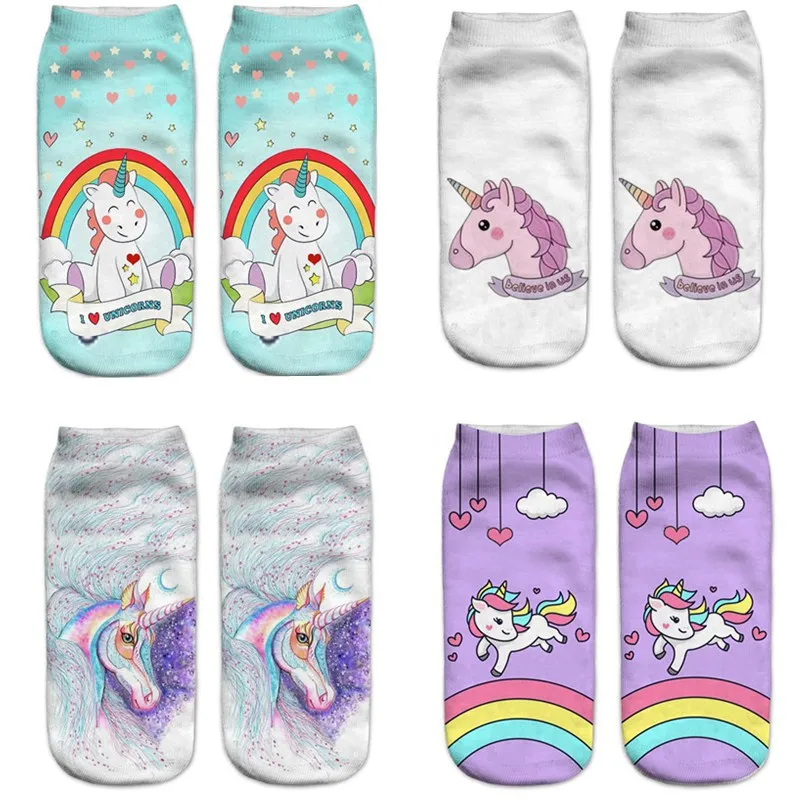 Hot Sale Harajuku 3D Print Unicorn Women Sock 16 Patterns Women Kawaii Cute Casual Popular Ankle Women Socks