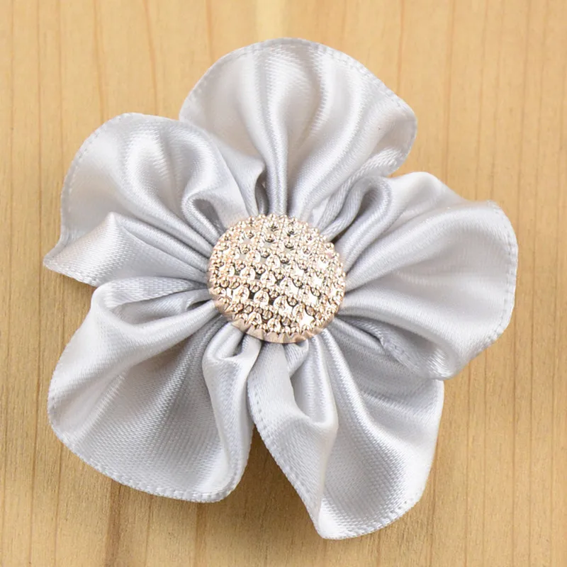 110 pcs/lot , 2 inch satin ribbon flowers with button Appliques