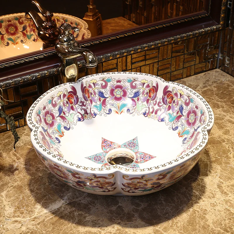 

China Artistic Handmade Art wash basin Ceramic Counter Top Wash Basin Bathroom Sinks counter top wash basin