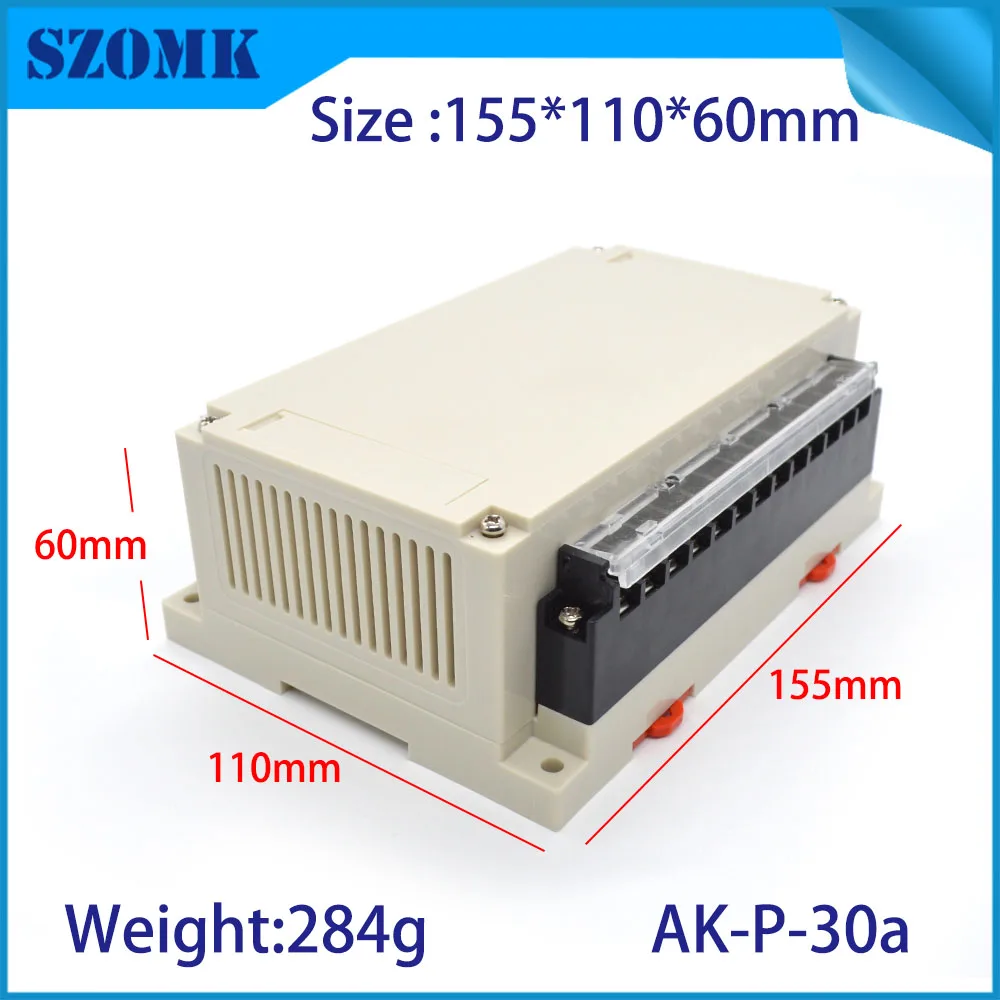 

10Pcs 155*110*60mm szomk wall mounting plastic electronics din rail enclosure for pcb project box PLC plastic junction housing