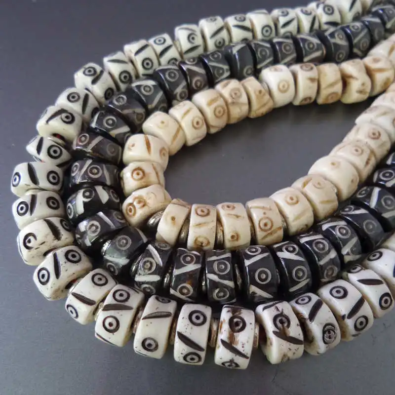 Tibet 108 Yak Bone Hand Carved Totem Sar Moon Prayer Beads Mala 10mm BRO978