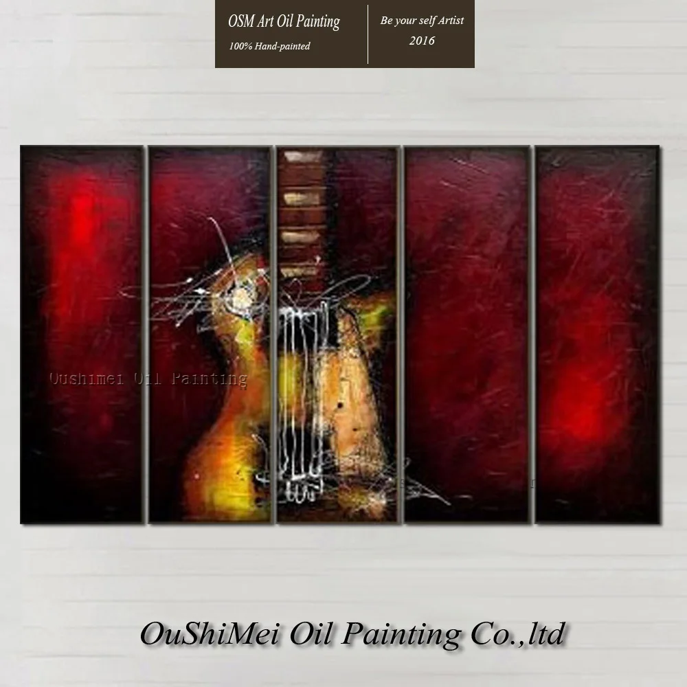 Free Shipping High Quality Abstract Musical Instrument Paintings For Wall Decoration Hand-painted Guitar Canvas Oil Painting