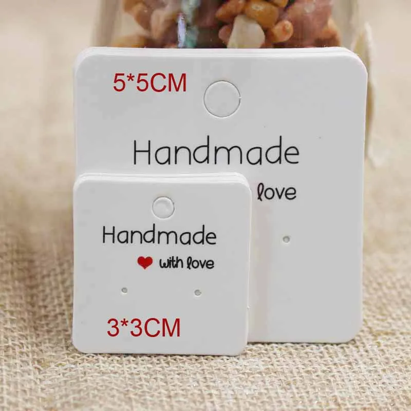 100PCS DIY white/kraft paper handmade stud earring tag square shape small cute earring packing display tag card