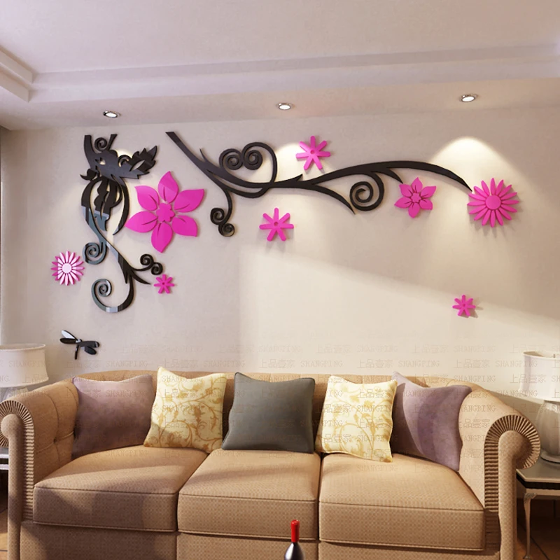 

New Arrival 3D Flower Arcylic Wall Stickers TV Background Wall decoration Home decor Living room Fashion decor stickers