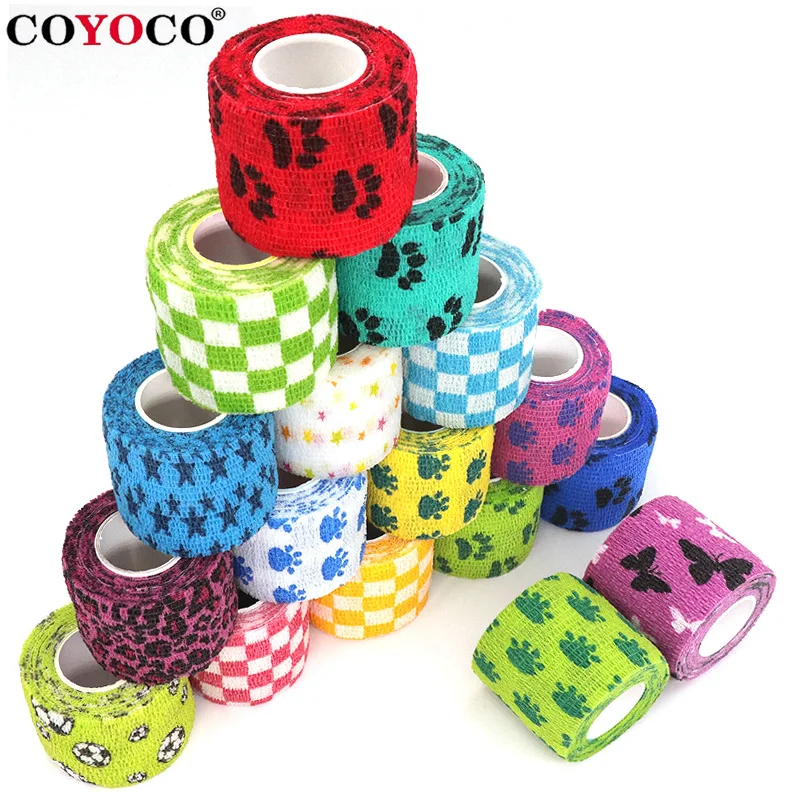COYOCO Printed Knee Support Self Adhesive Wrap Tape Elastic Bandage 4.8m Therapy Colorful Protector For Sports Finger Joint Pet