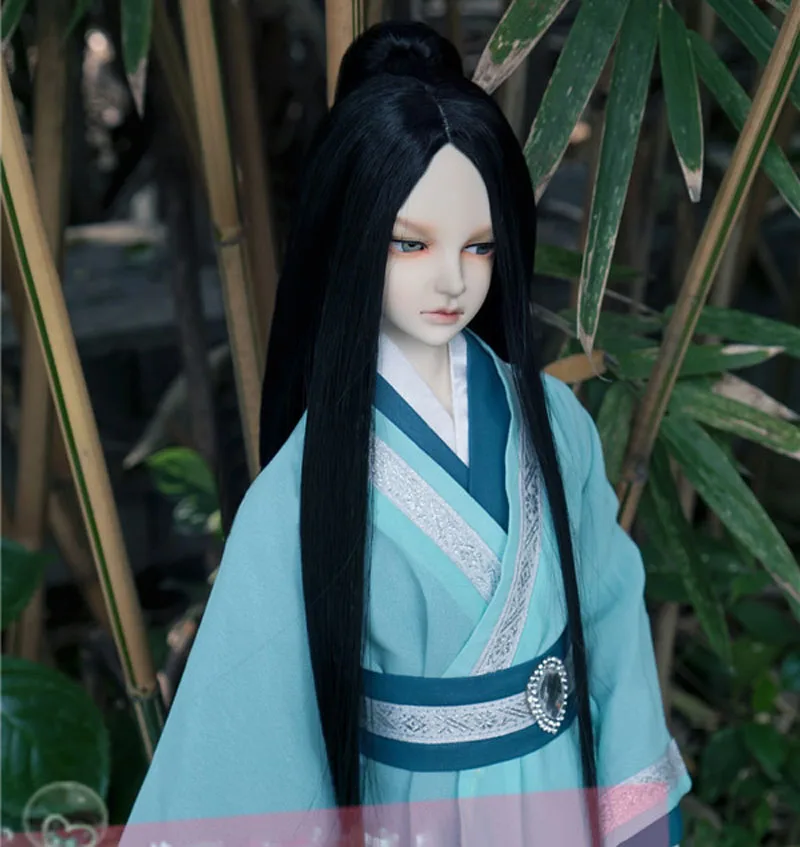 1/3 1/4 1/6 Bjd SD Doll Wig High Temperature Black With One Ponytail Straight BJD Super Dollfile For Doll Hair