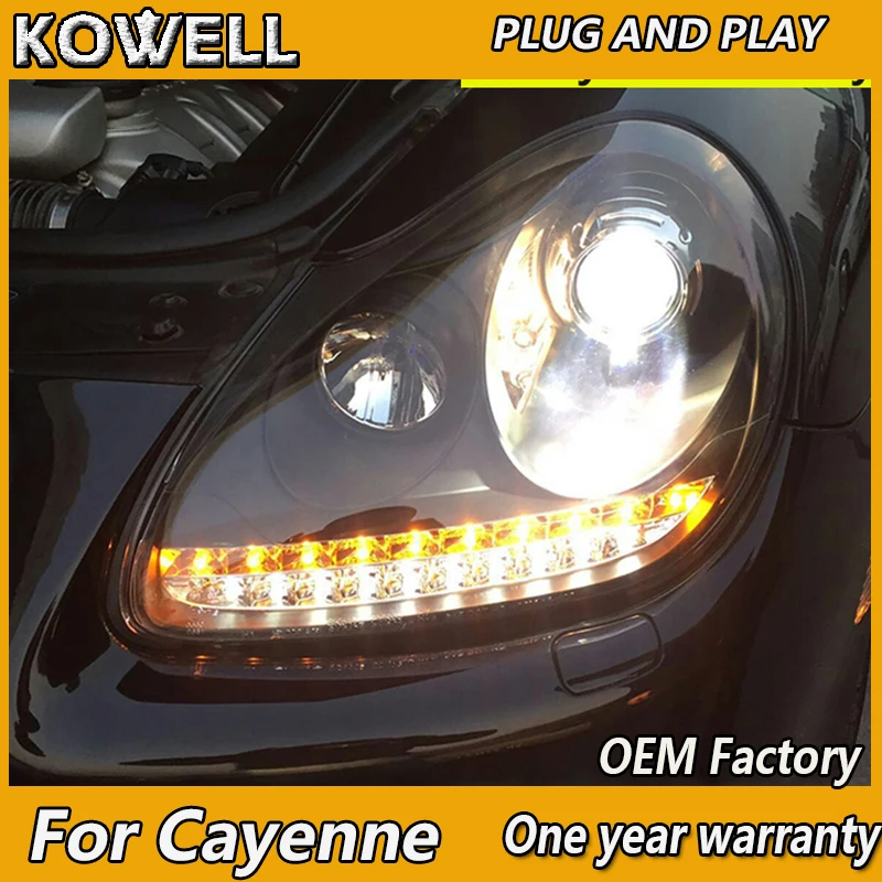 

KOWELL Car Styling LED Head Lamp for Porsche Cayenne headlights for Cayenne LED angle eyes drl H7 hid Bi-Xenon Lens low beam