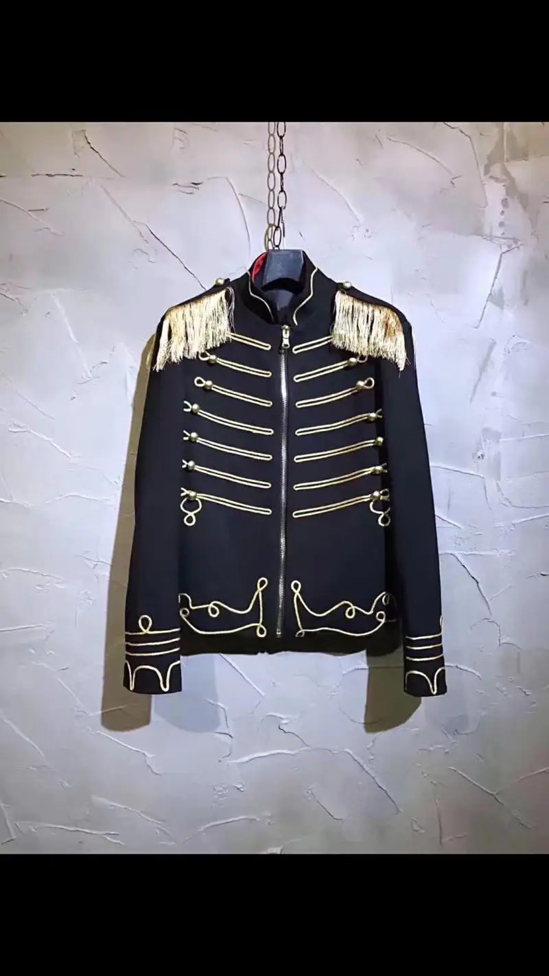 Luxury mens/ golden embroidery tassels medieval event/stage performance short tuxedo jacket/stage performance/ASIA SIZE