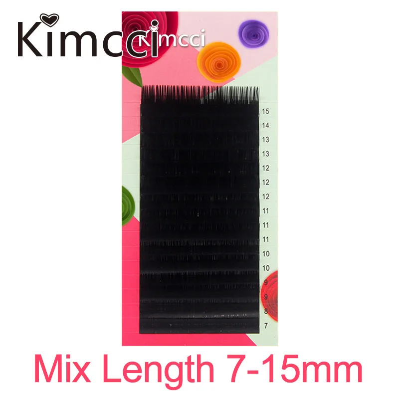 Kimcci 16 Rows Mix Length Faux Eyelash Extension 7-15mm in One Tray Eye Beauty Natural Soft Mink Lashes False Cilias B/C/D Curl