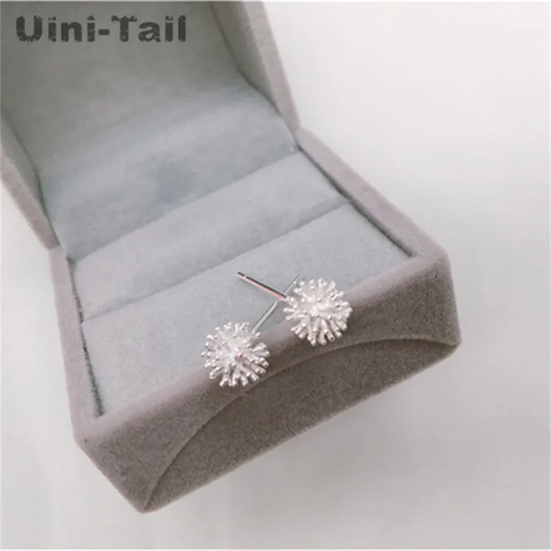 Uini-Tail hot new 925 Tibetan silver dandelion flower ball Christmas snowflake delicate earrings female classic simple earrings