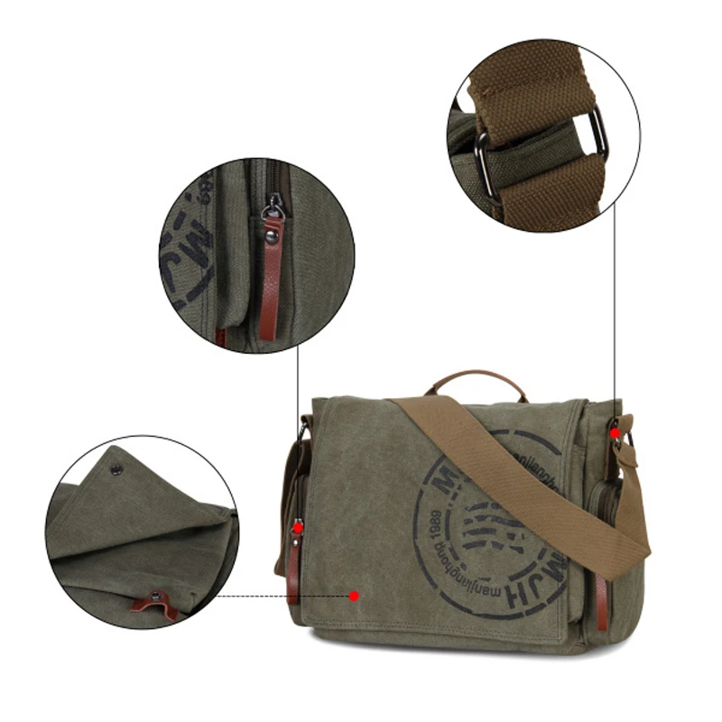 Manjianghong High Quality Canvas Handbag Leisure Men\'s Briefcase Bag Khaki Male Shoulder Bag Business Functional Messenger Bag