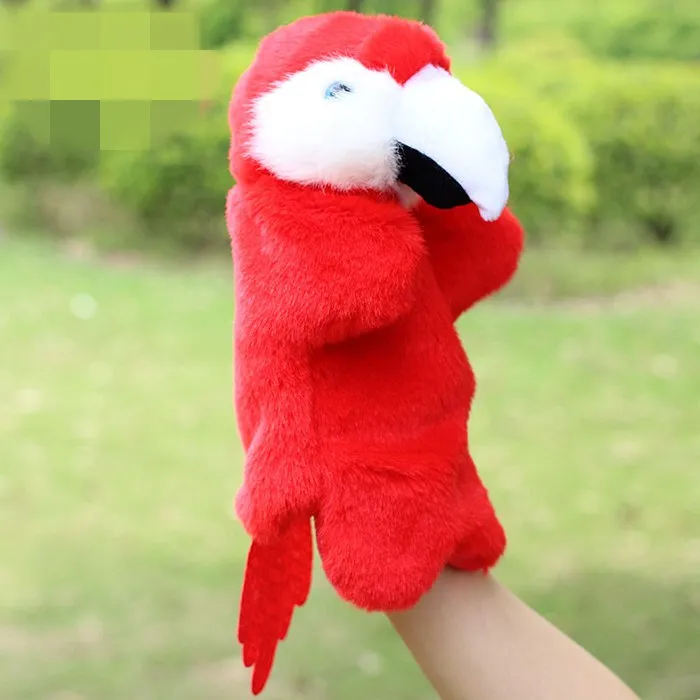 Regalo di natale 30cm peluche burattino a mano giocattoli grande spot a forma di animale peluche pappagallo rosso peluche burattino all'ingrosso