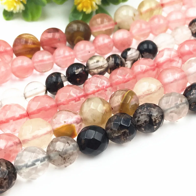 4-12mm Round Watermelon Crystal Loose Beads for Jewelry Making Stone Multicolor Quartzs Faceted DIY Necklace Bracelet 15